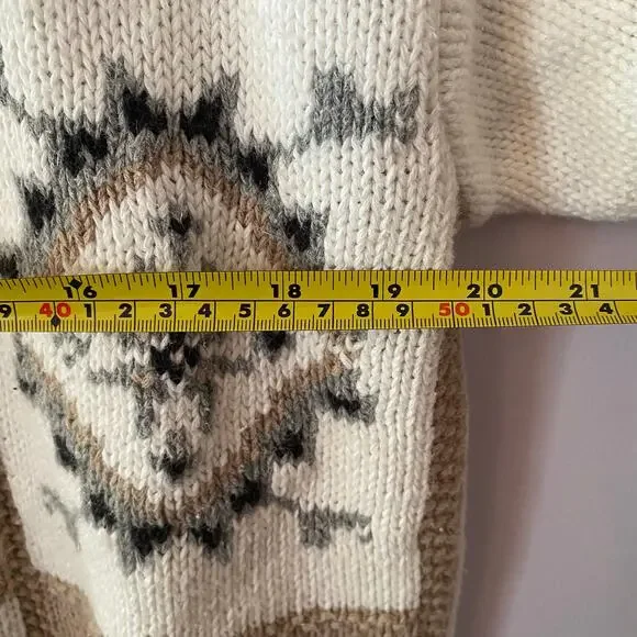 Vintage Russ Sport Grannycore White Brown Knit Chunky Crewneck Sweater Medium - Picture 7 of 8